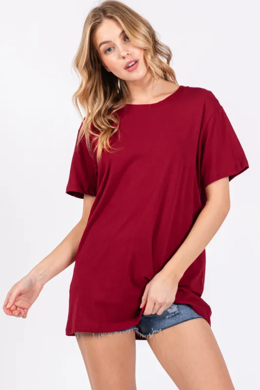 Light Burgundy Oversized Short Sleeve Top sold by Pinkblush