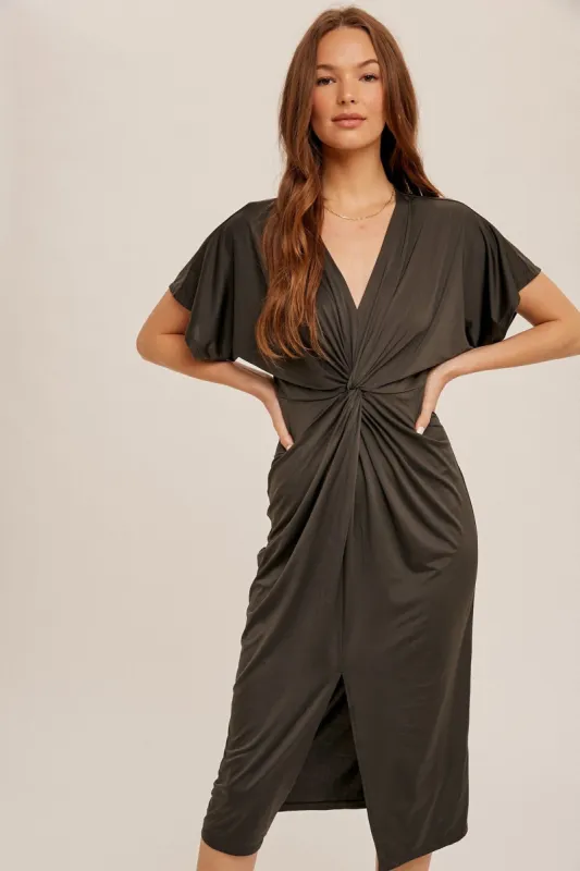 Charcoal Twist Midi Dress sold by Pinkblush