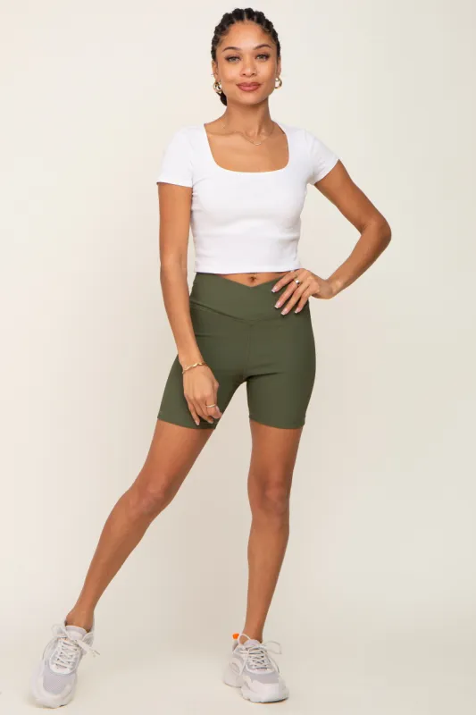 Olive Ribbed Crisscross Biker Shorts sold by Pinkblush