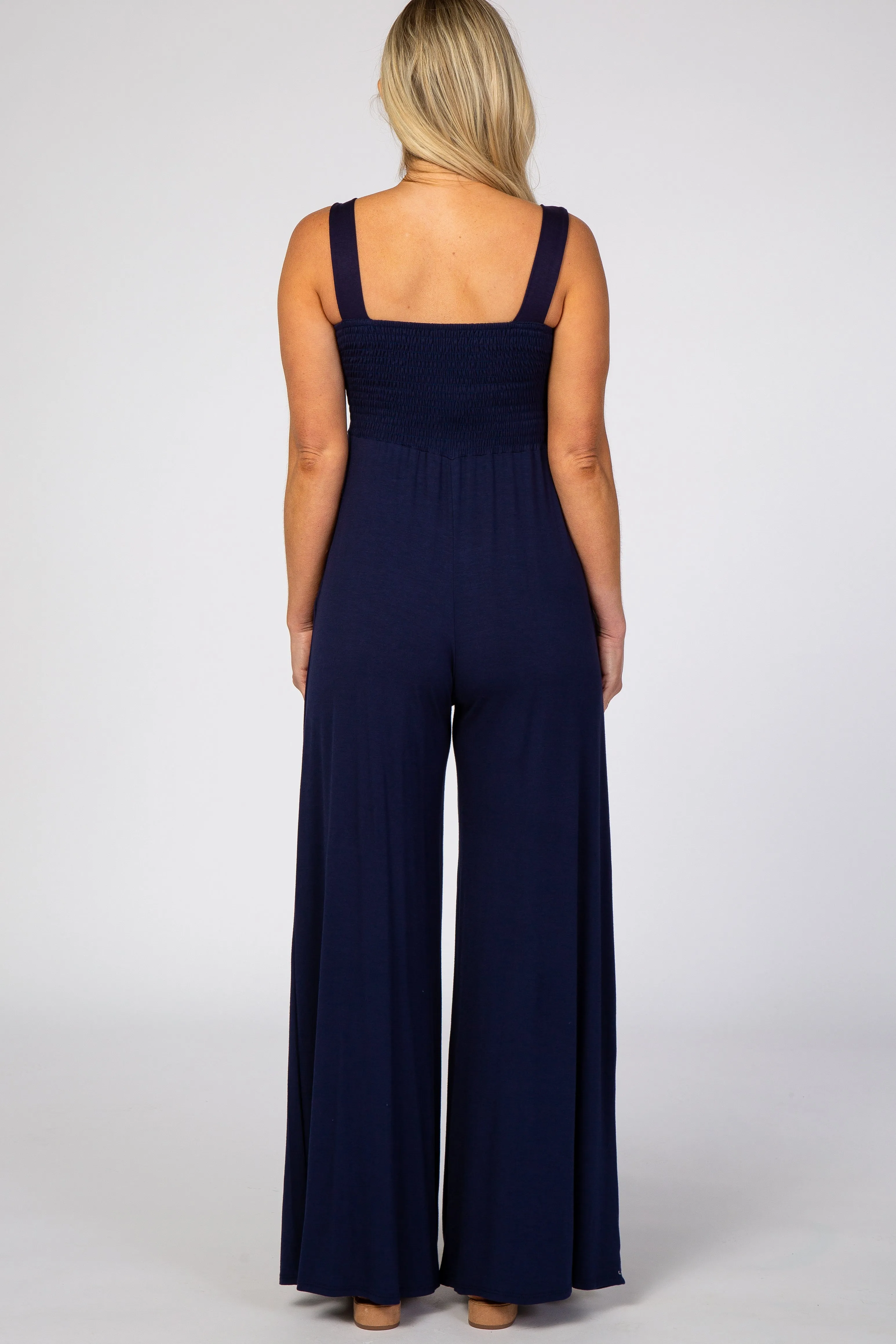 Navy Sleeveless Wide Leg Maternity Jumpsuit sold by Pinkblush product image thumbnail 3