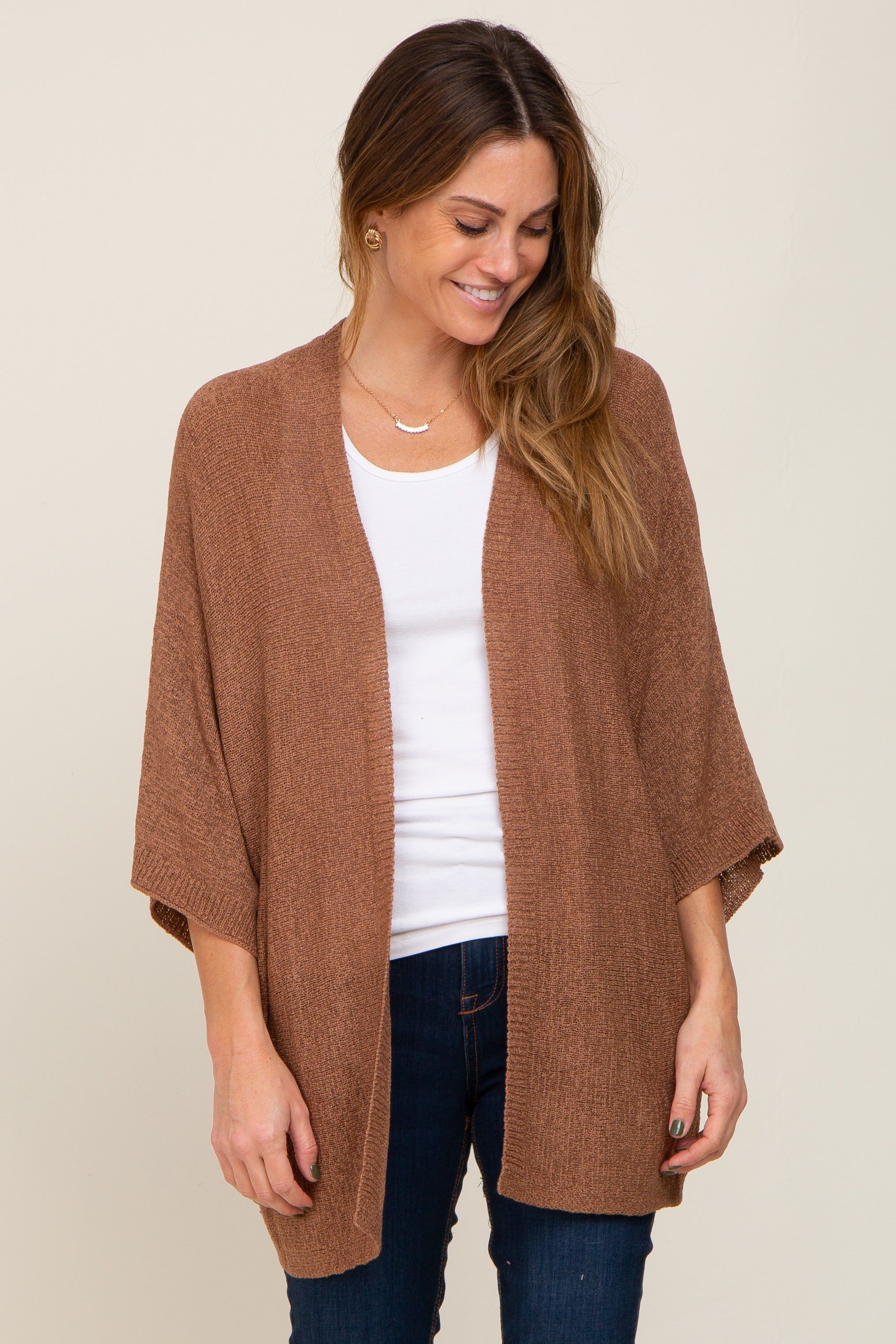 Mocha Dolman Short Sleeve Cardigan sold by Pinkblush
