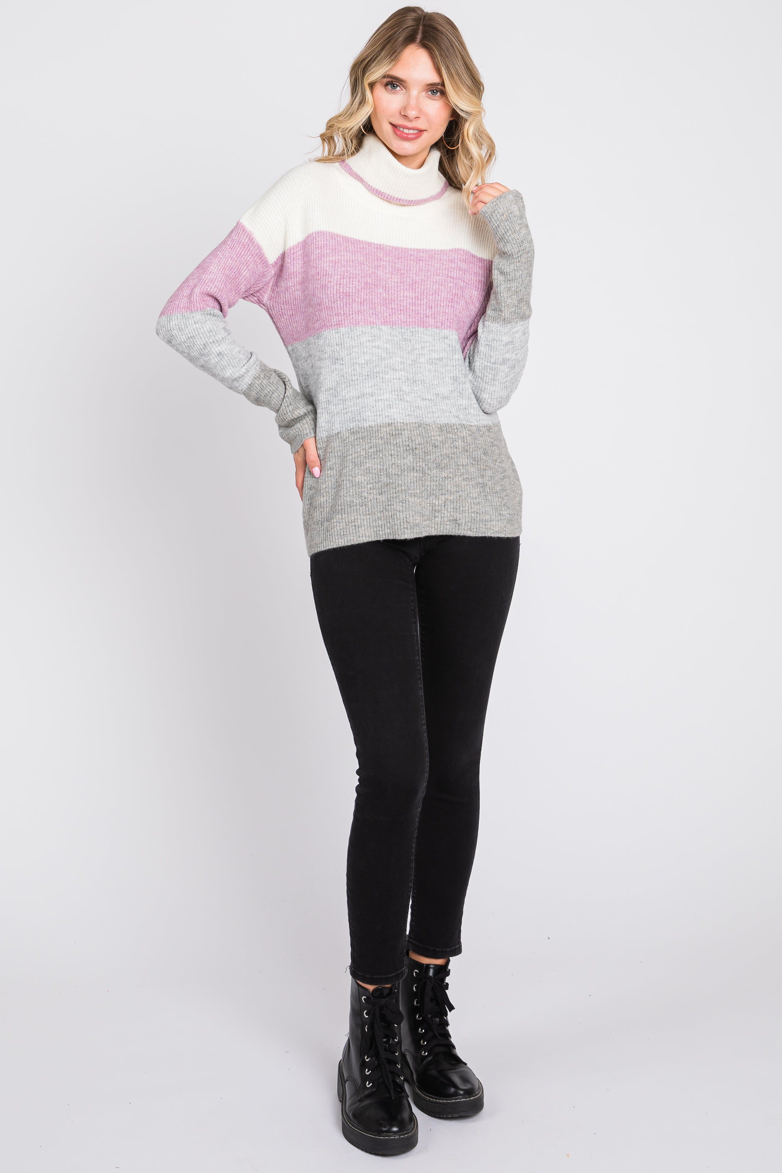 Multi-Color Color Block Turtleneck Sweater sold by Pinkblush product image thumbnail 4