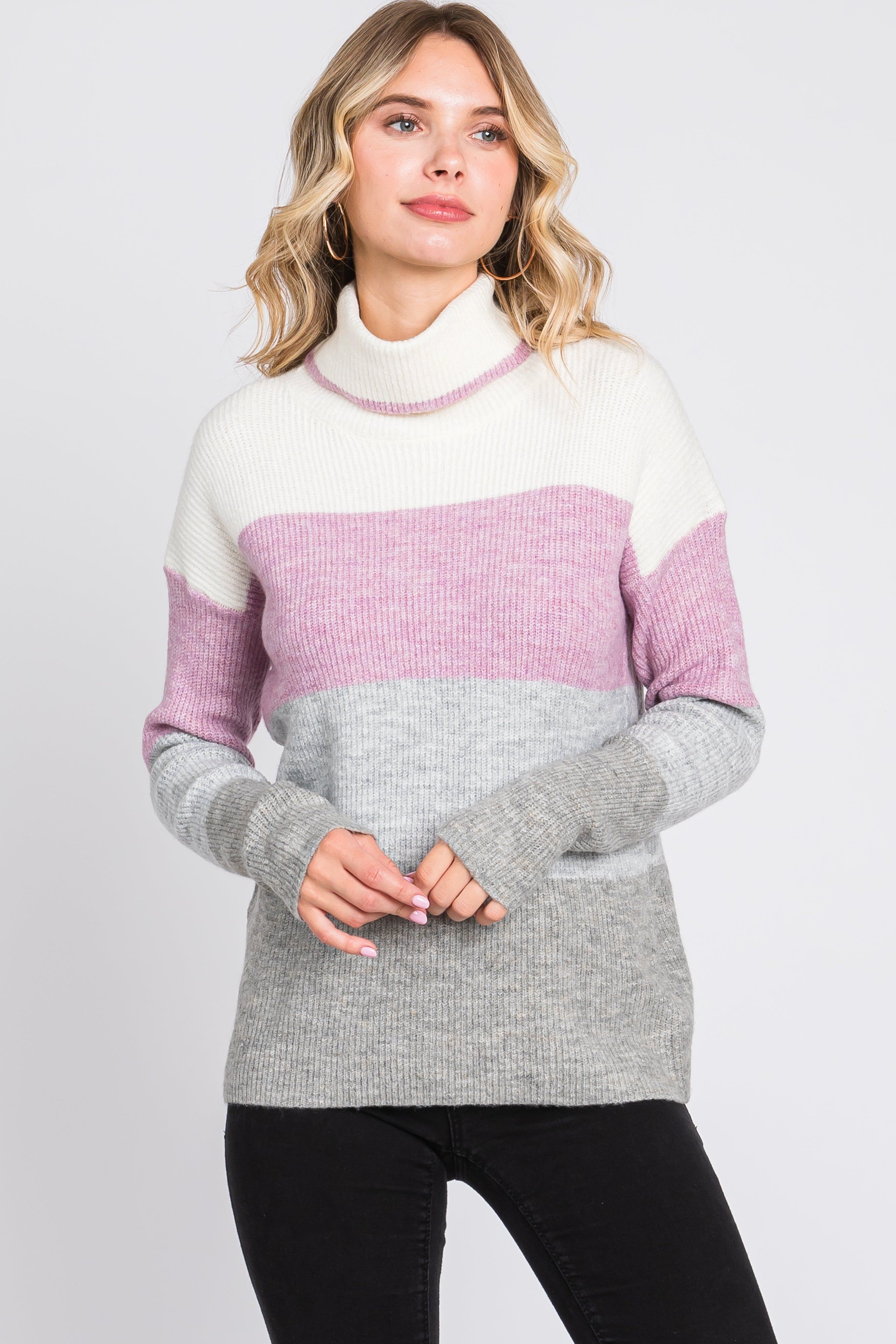 Multi-Color Color Block Turtleneck Sweater sold by Pinkblush
