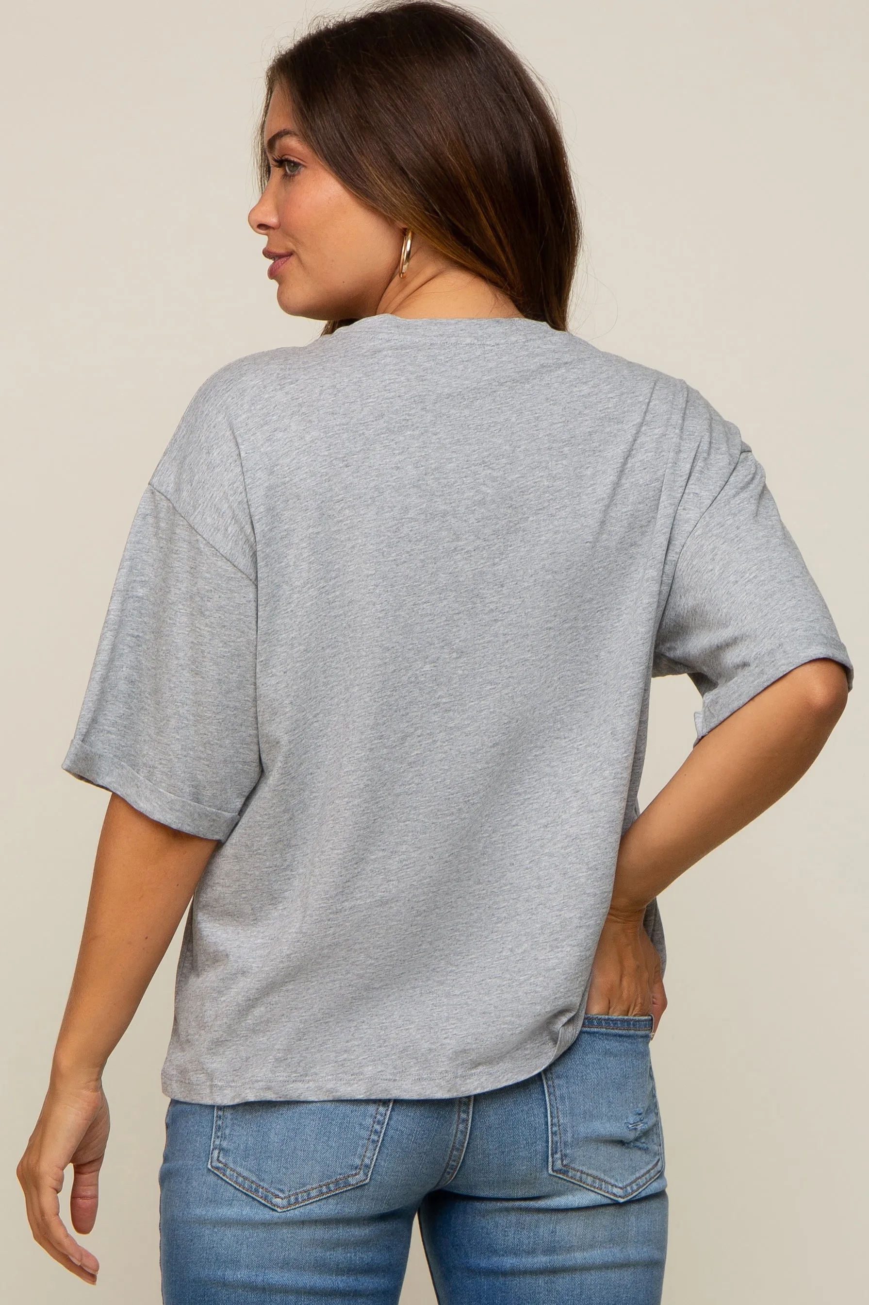 Heather Grey Basic Rolled Short Sleeve Maternity T-Shirt sold by Pinkblush product image thumbnail 3