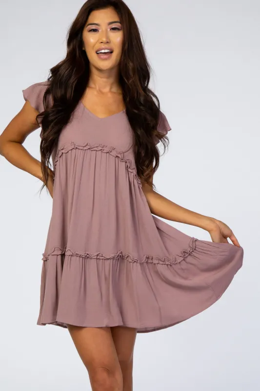 Mauve Ruffle Mini Dress sold by Pinkblush