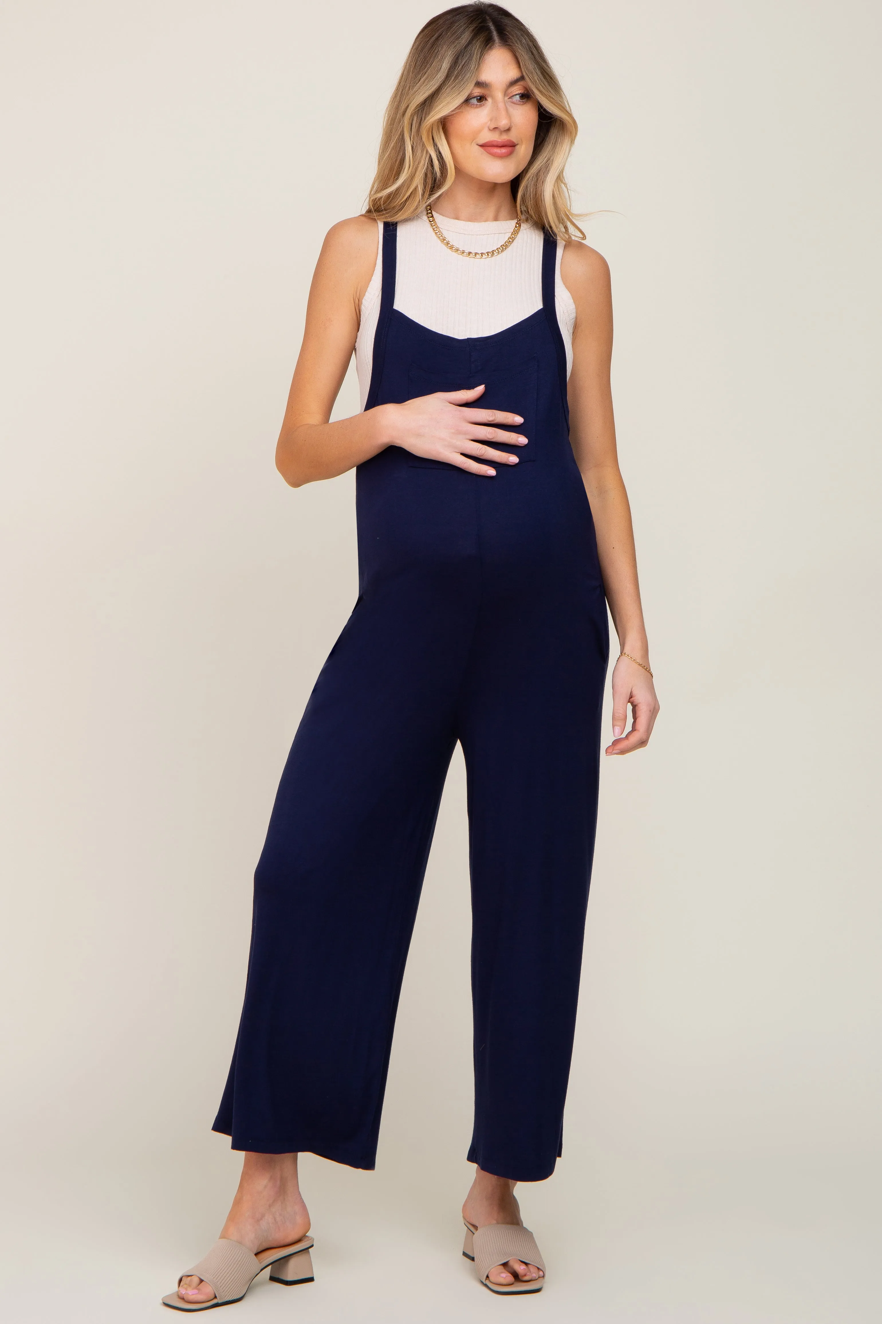 Dark Navy Sleeveless Wide Leg Maternity Jumpsuit sold by Pinkblush product image thumbnail 4