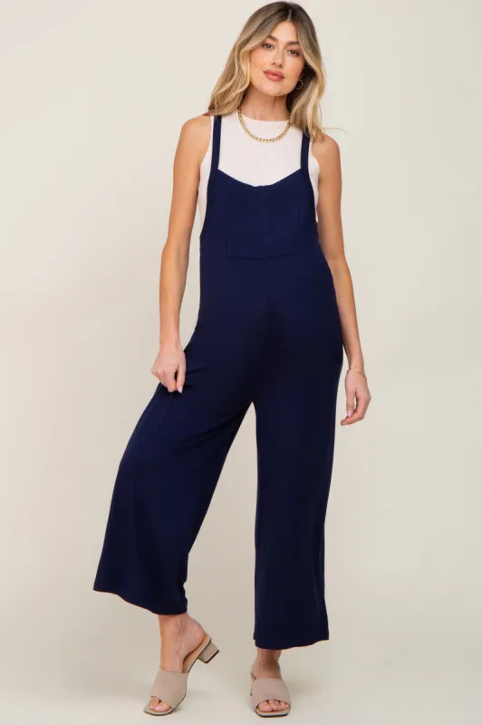 Dark Navy Sleeveless Wide Leg Maternity Jumpsuit sold by Pinkblush
