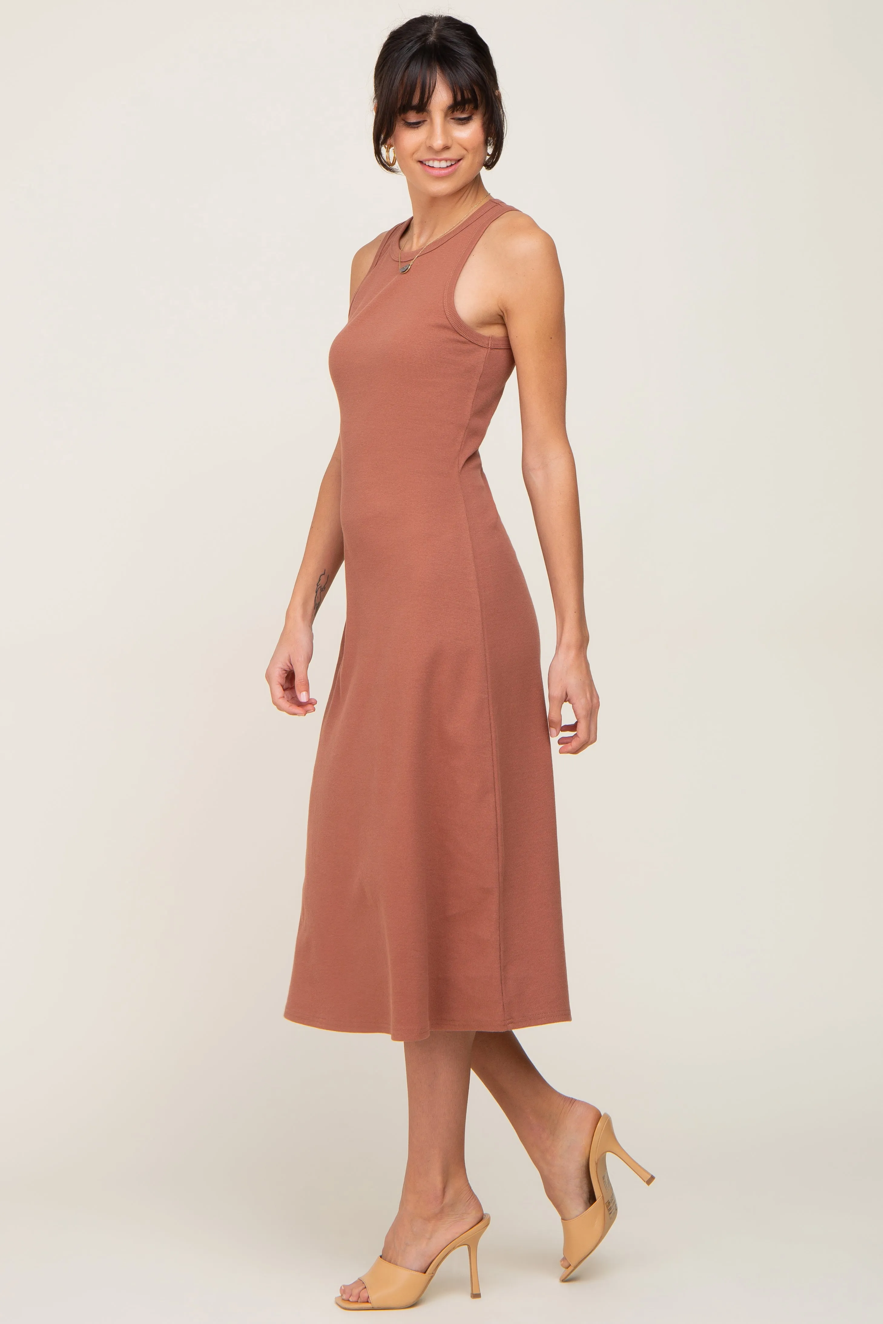 Rust Ribbed Sleeveless A-Line Midi Dress sold by Pinkblush product image thumbnail 2