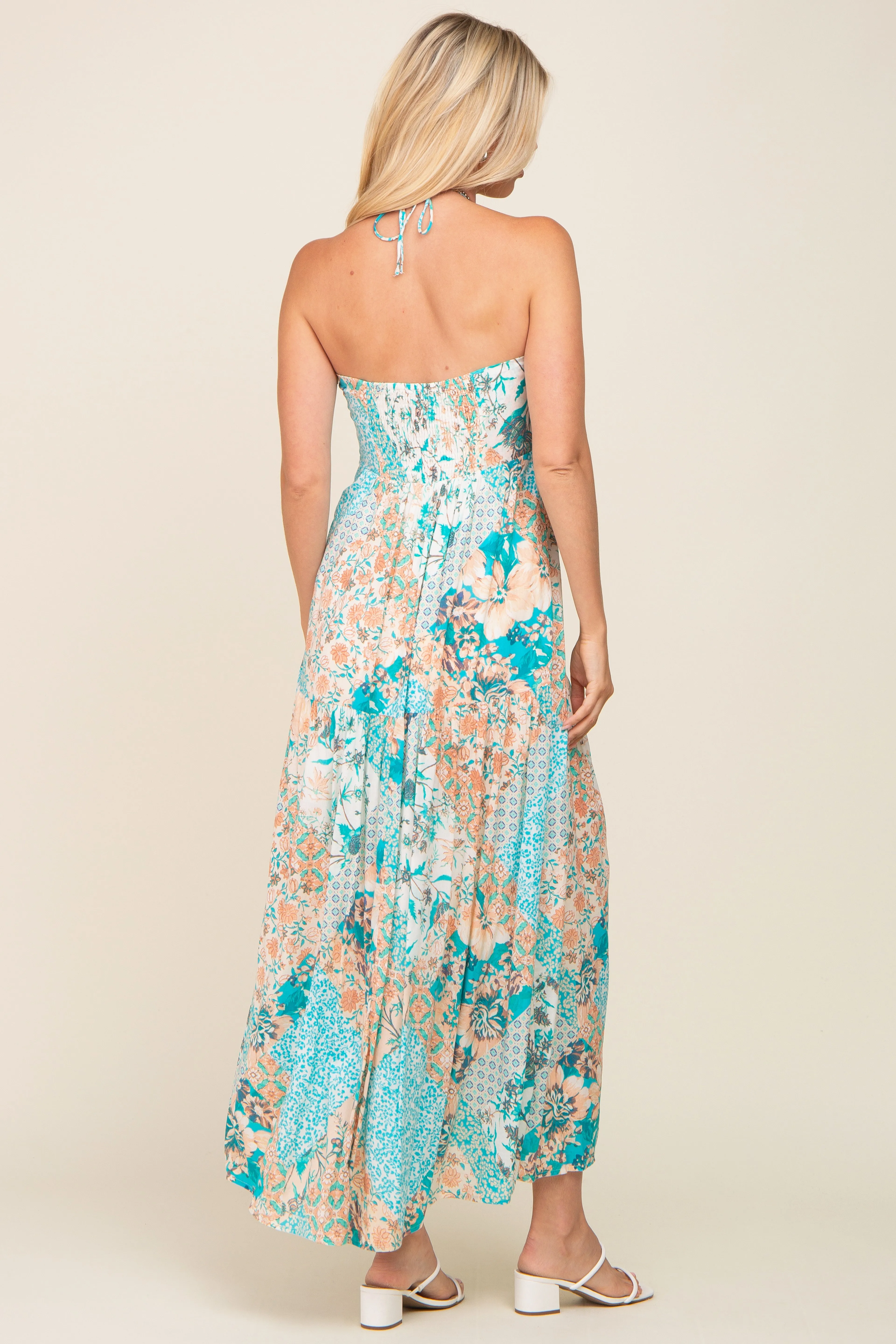 Jade Floral Halter Front Tie Maxi Dress sold by Pinkblush product image thumbnail 3