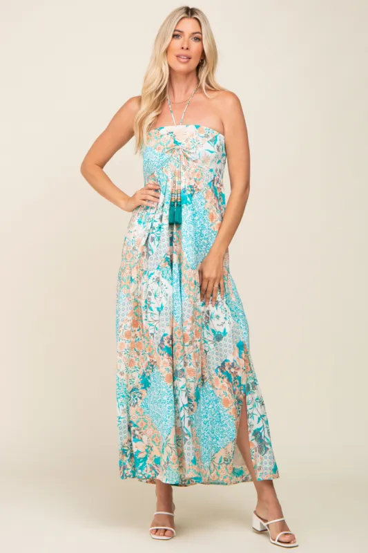 Jade Floral Halter Front Tie Maxi Dress sold by Pinkblush