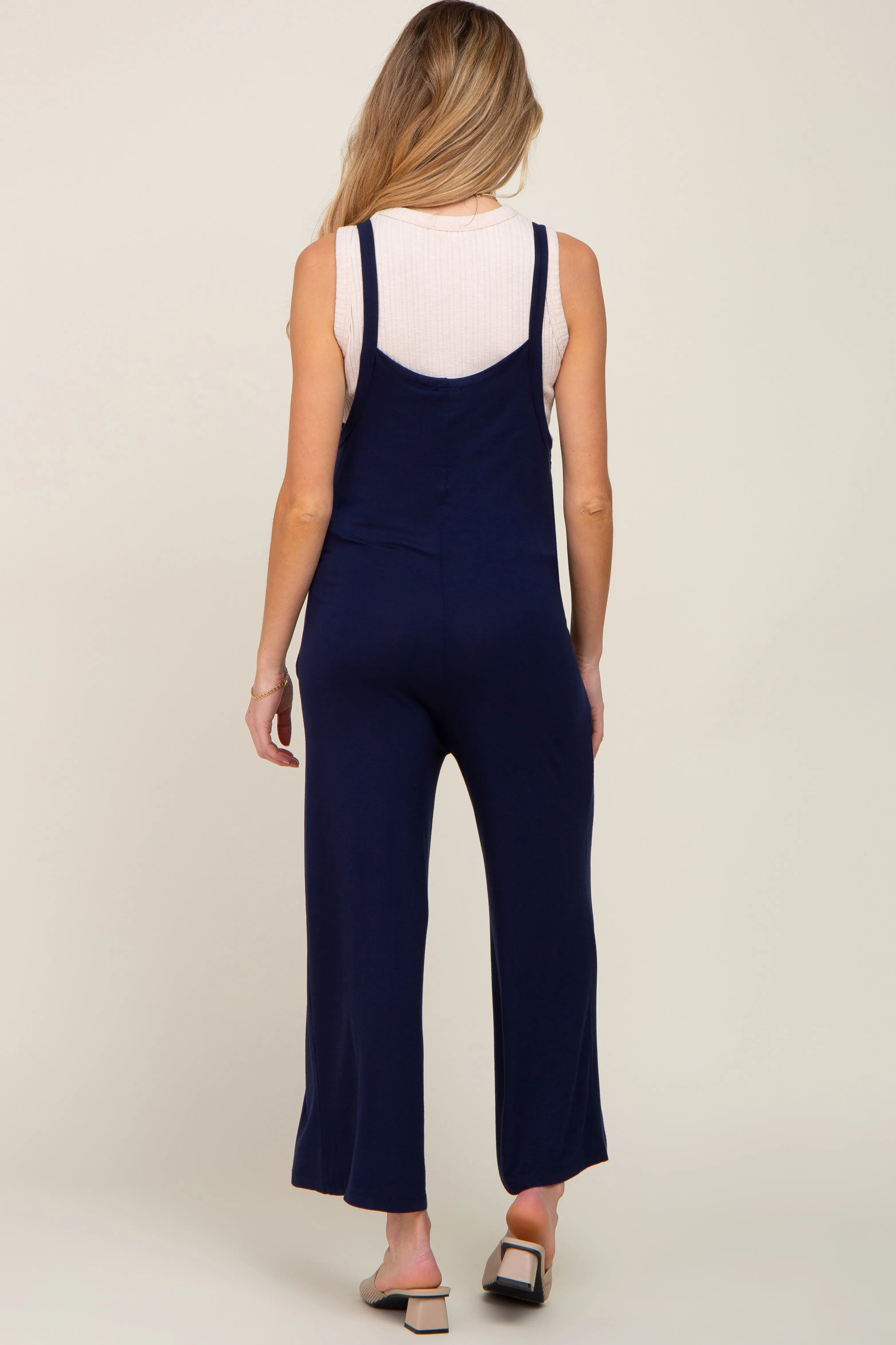 Dark Navy Sleeveless Wide Leg Maternity Jumpsuit sold by Pinkblush product image thumbnail 3