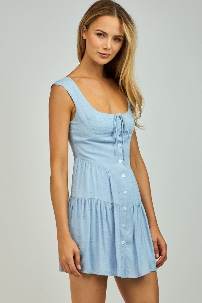 Baby Blue Solid Dot Print Wide Strap Mini Dress sold by Pinkblush product image thumbnail 2