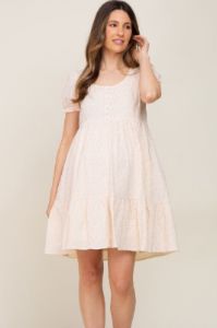Cream Micro Floral Maternity Babydoll Dress sold by Pinkblush