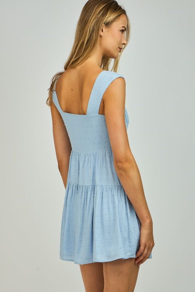 Baby Blue Solid Dot Print Wide Strap Mini Dress sold by Pinkblush product image thumbnail 3