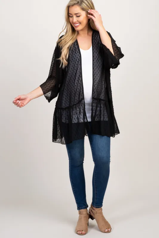 Black Swiss Dot 3/4 Sleeve Chiffon Maternity Cover Up sold by Pinkblush
