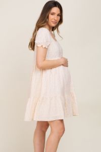 Cream Micro Floral Maternity Babydoll Dress sold by Pinkblush