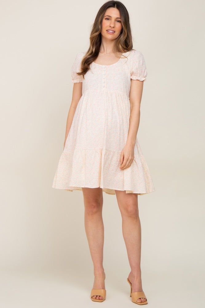 Cream Micro Floral Maternity Babydoll Dress sold by Pinkblush