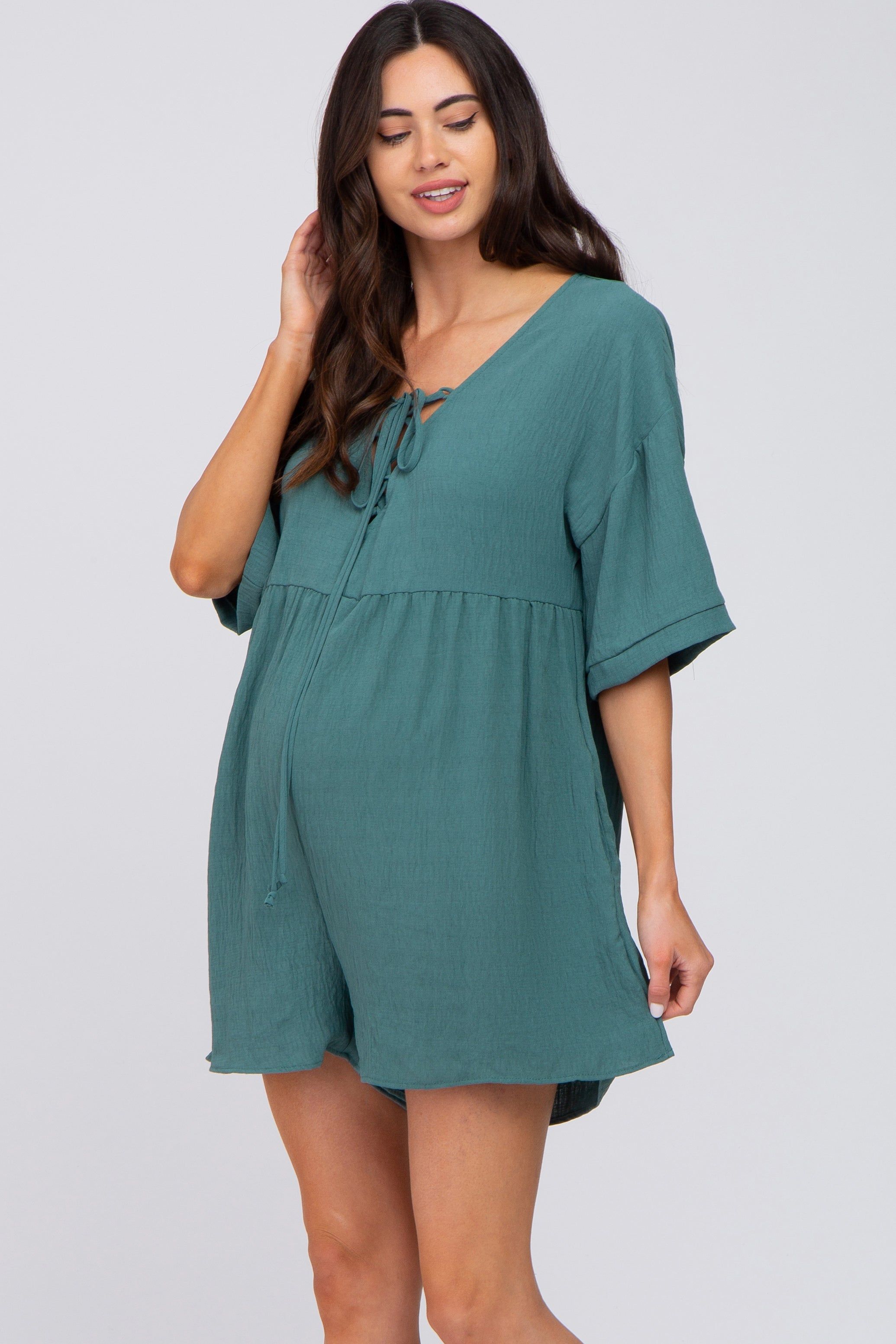 Teal Lace Up Maternity Romper sold by Pinkblush product image thumbnail 2