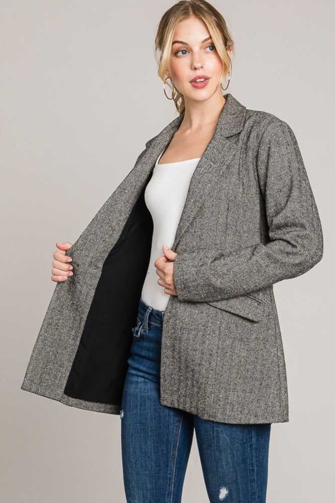 Black Jacquard Herringbone Oversized Blazer sold by Pinkblush