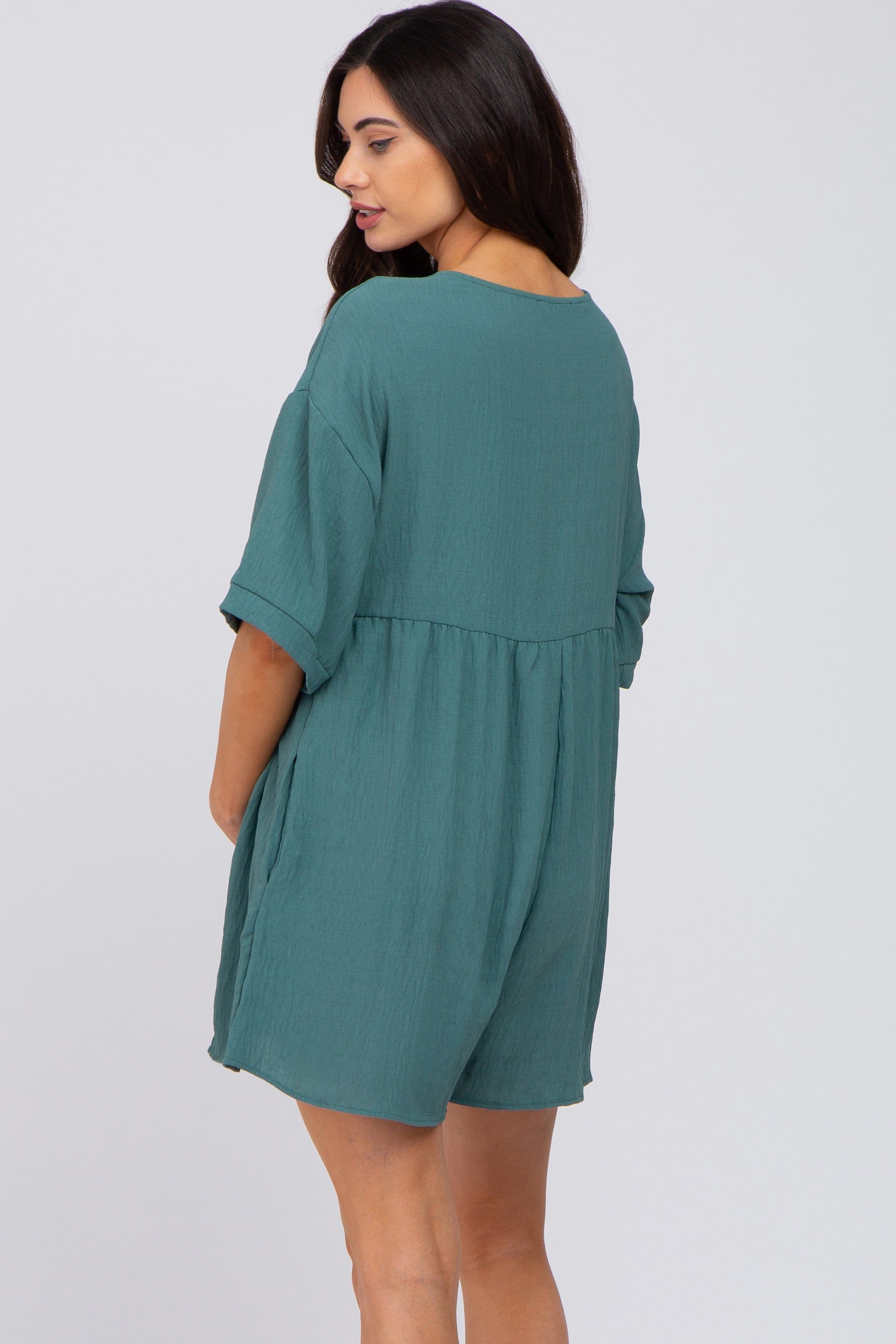 Teal Lace Up Maternity Romper sold by Pinkblush product image thumbnail 3