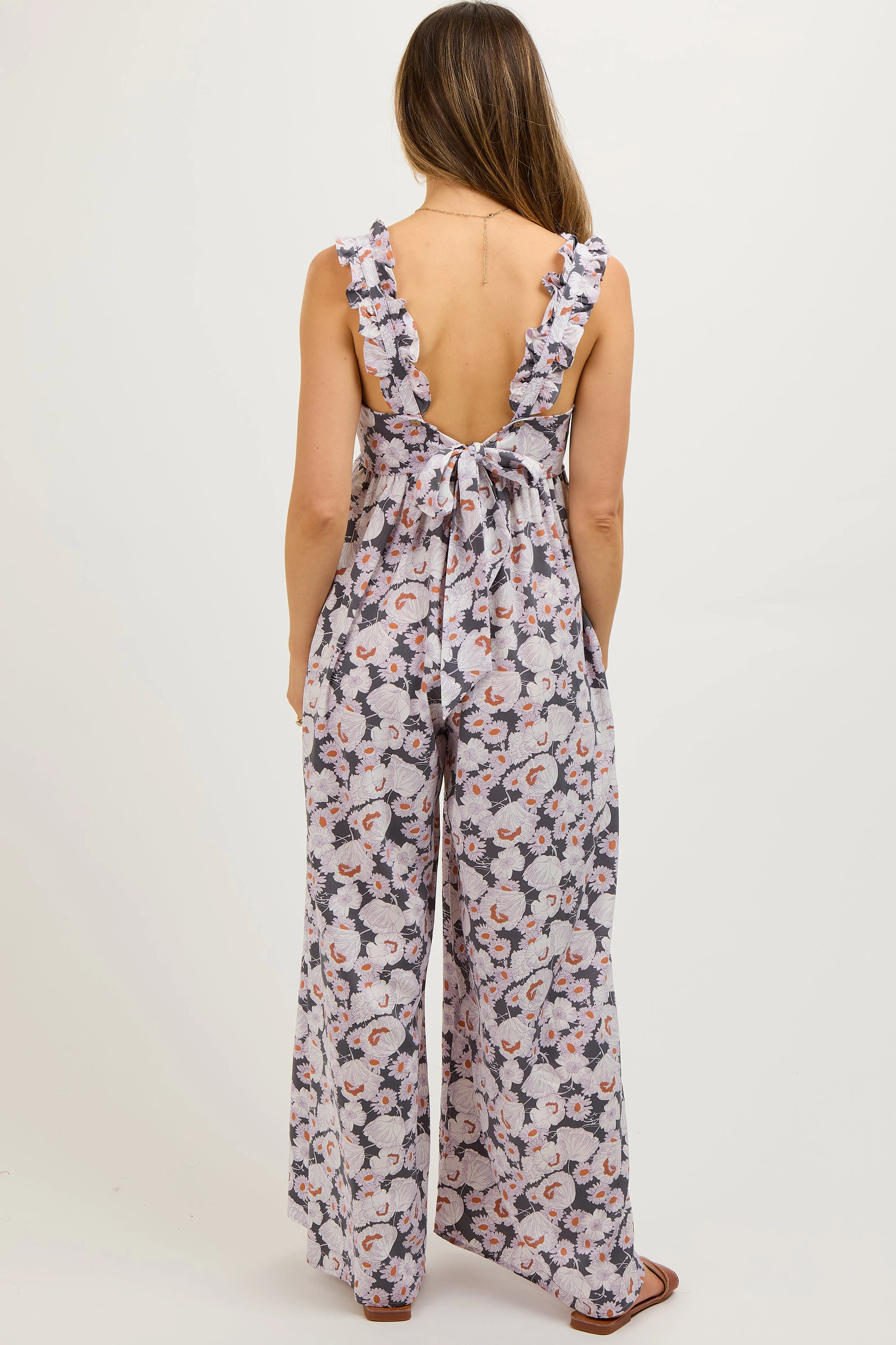 Charcoal Floral Sleeveless Tie Back Maternity Jumpsuit sold by Pinkblush product image thumbnail 5