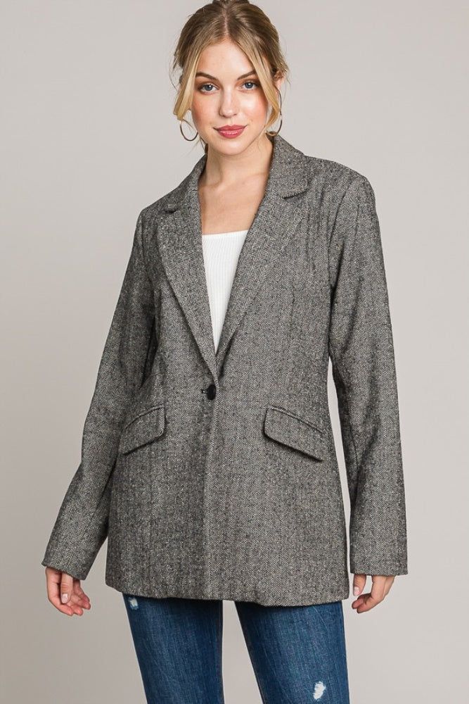 Black Jacquard Herringbone Oversized Blazer sold by Pinkblush product image thumbnail 2