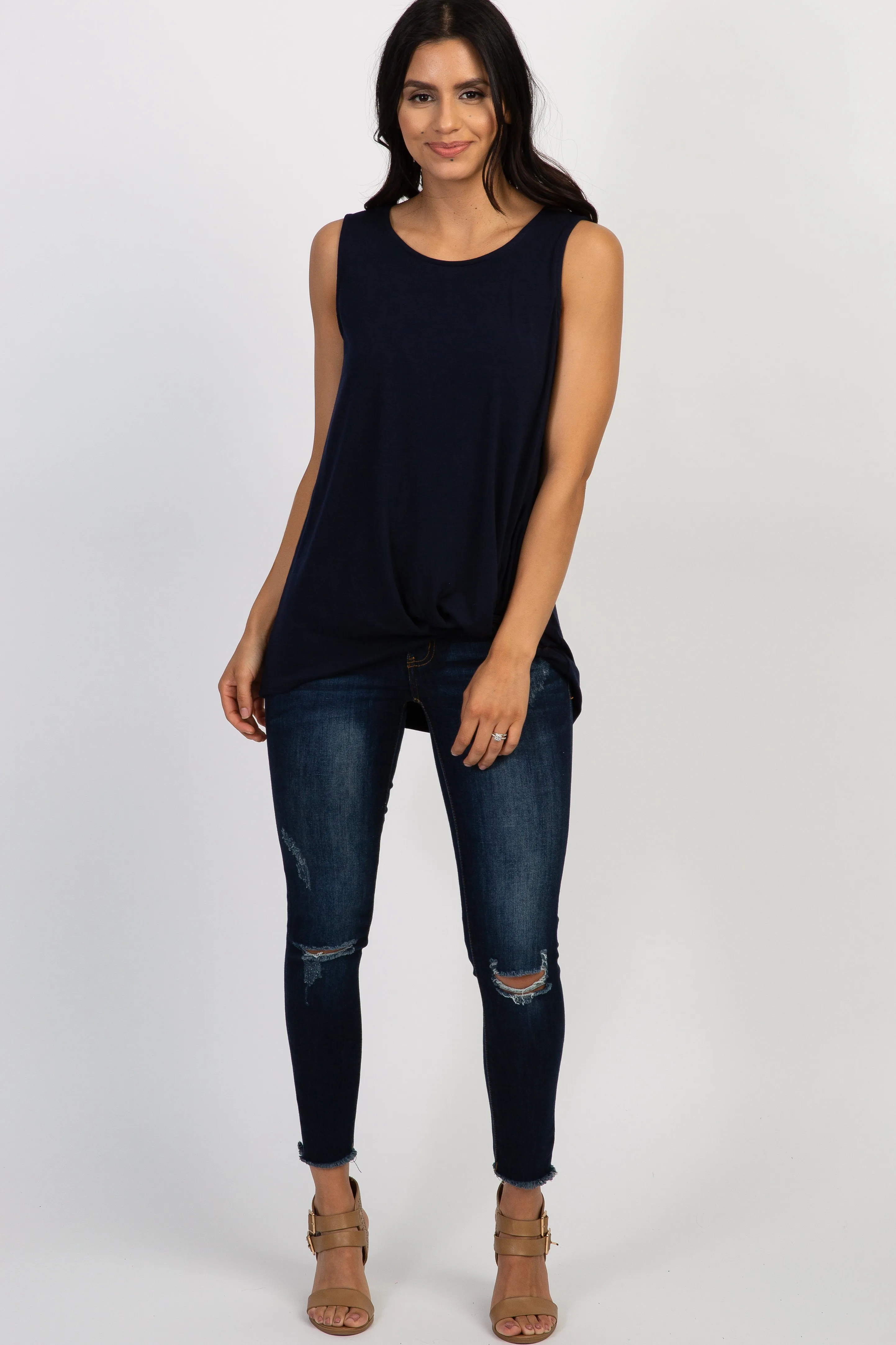 PinkBlush Navy Sleeveless Knot Top sold by Pinkblush product image thumbnail 4