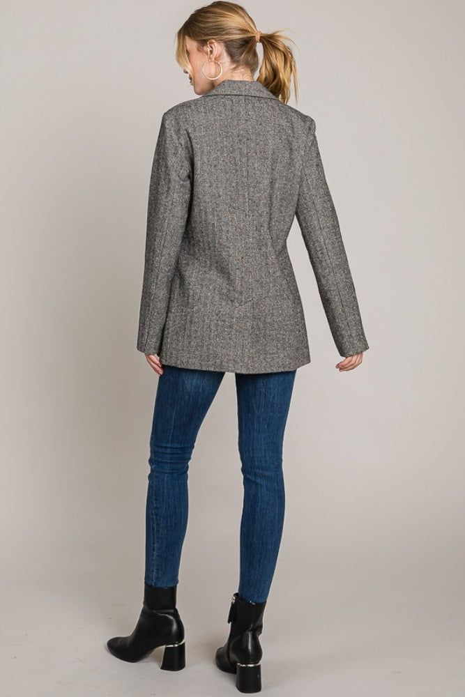 Black Jacquard Herringbone Oversized Blazer sold by Pinkblush product image thumbnail 3