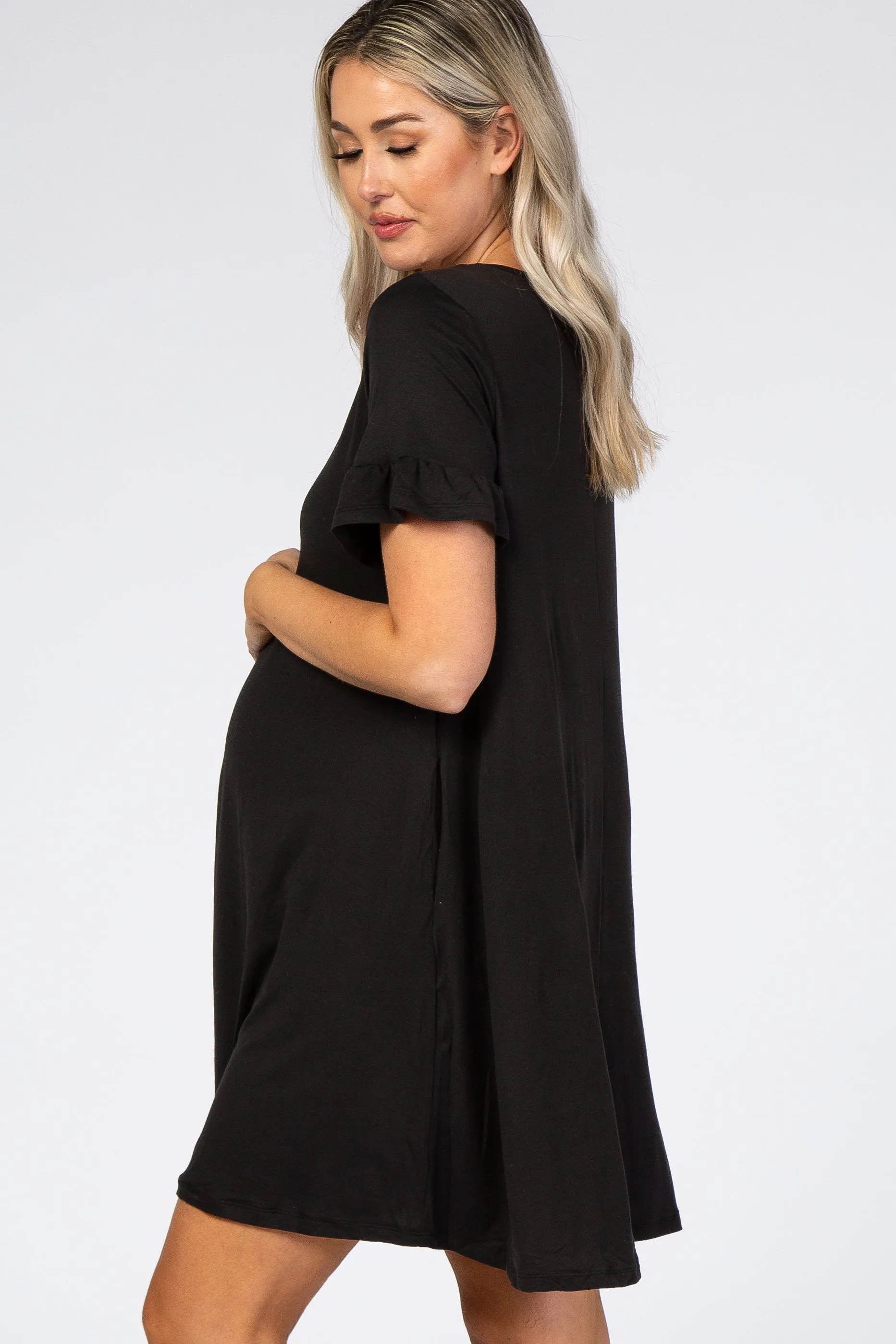 Black Ruffle Sleeve Swing Maternity Dress sold by Pinkblush product image thumbnail 2