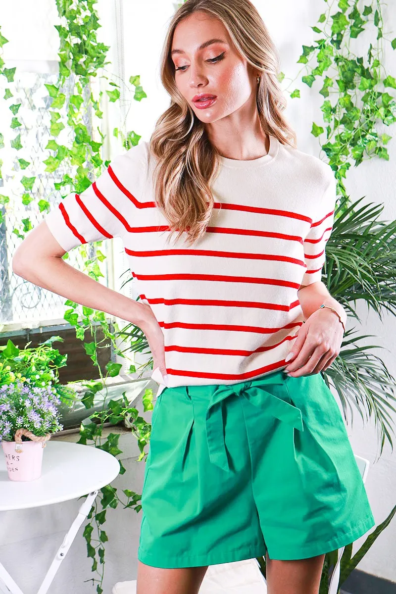 Red Striped Knit Short Sleeve Top sold by Pinkblush
