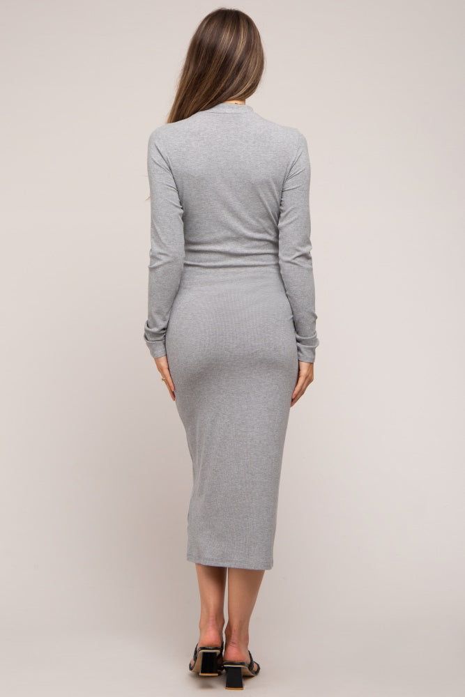 Heather Grey Ribbed Mock Neck Maternity Midi Dress sold by Pinkblush product image thumbnail 4
