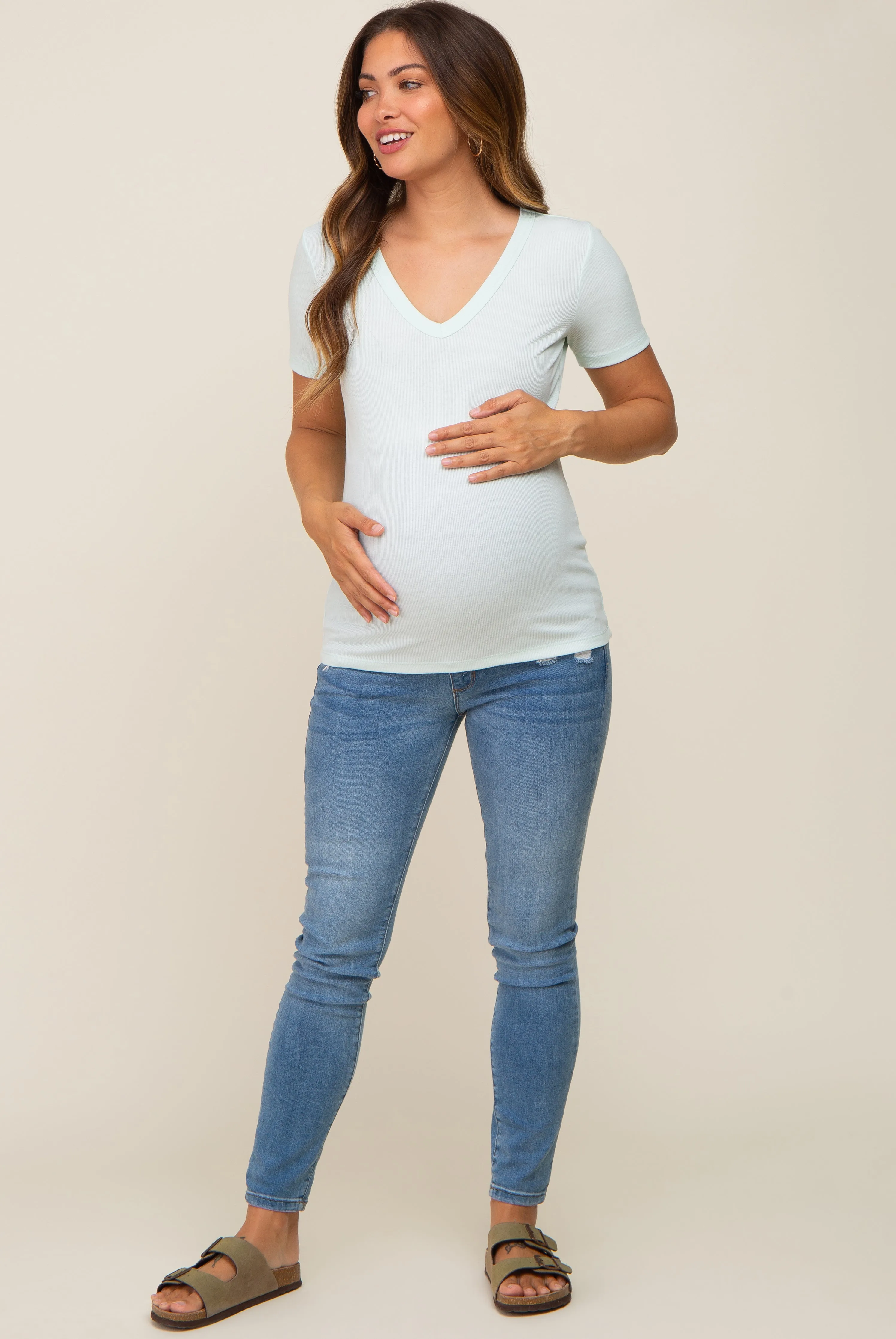 Mint Ribbed V-Neck Maternity Top sold by Pinkblush product image thumbnail 4
