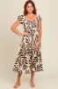 Brown Leaf Print Off Shoulder Smocked Maternity Midi Dress sold by Pinkblush