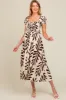 Brown Leaf Print Off Shoulder Smocked Maternity Midi Dress sold by Pinkblush