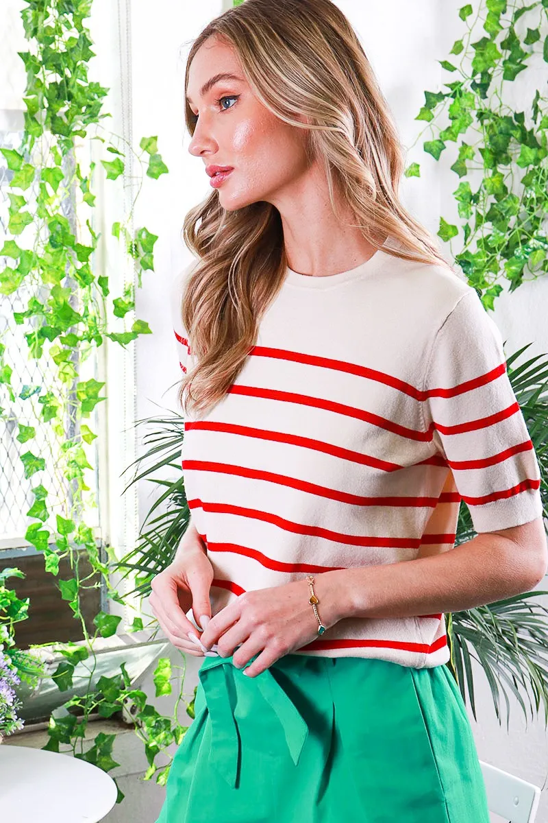 Red Striped Knit Short Sleeve Top sold by Pinkblush product image thumbnail 2