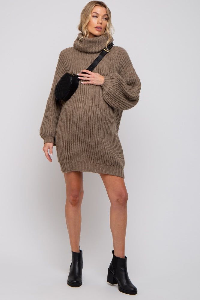 Mocha Turtleneck Puff Sleeve Maternity Sweater Dress sold by Pinkblush product image thumbnail 5