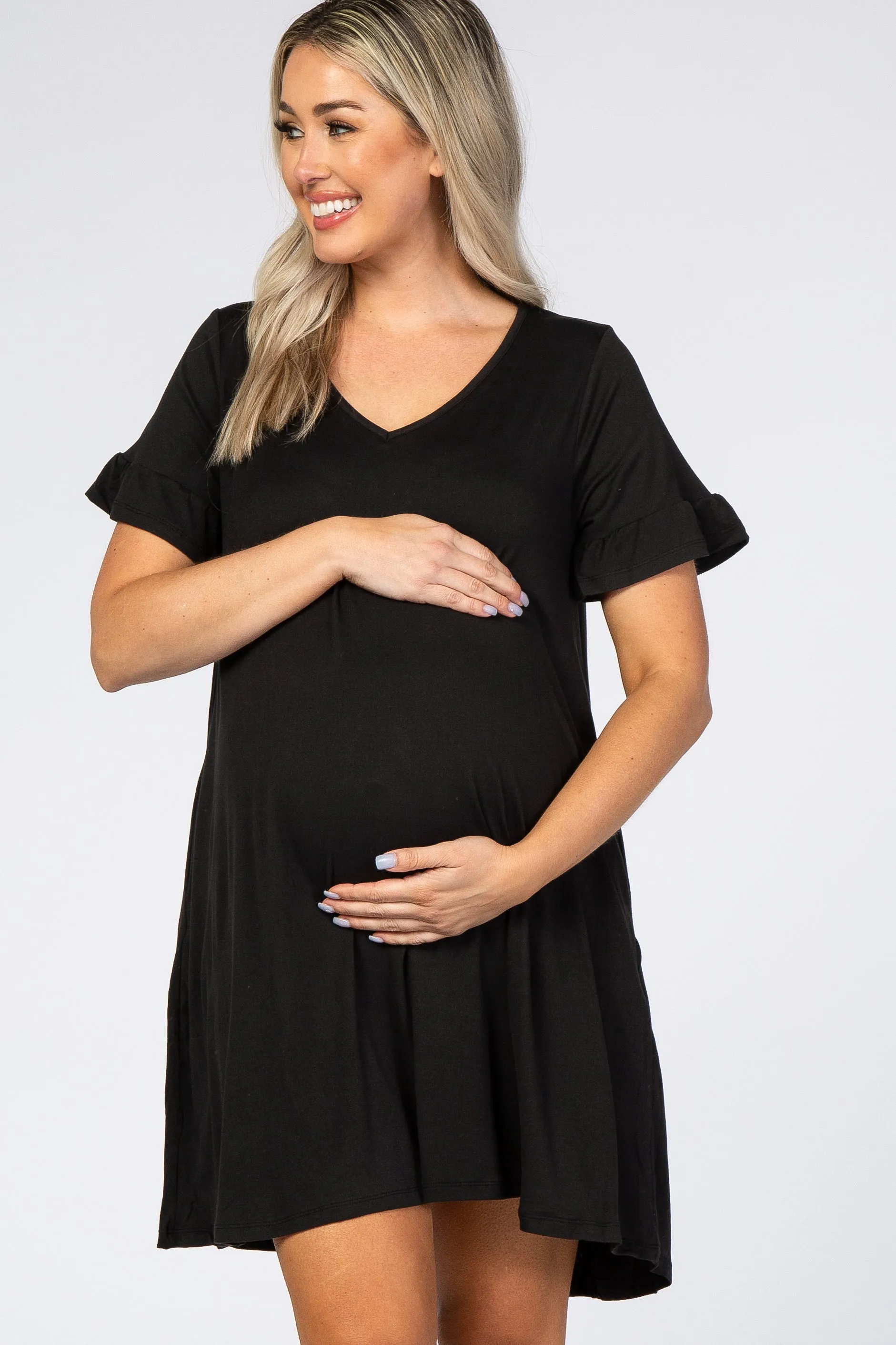 Black Ruffle Sleeve Swing Maternity Dress sold by Pinkblush product image thumbnail 4