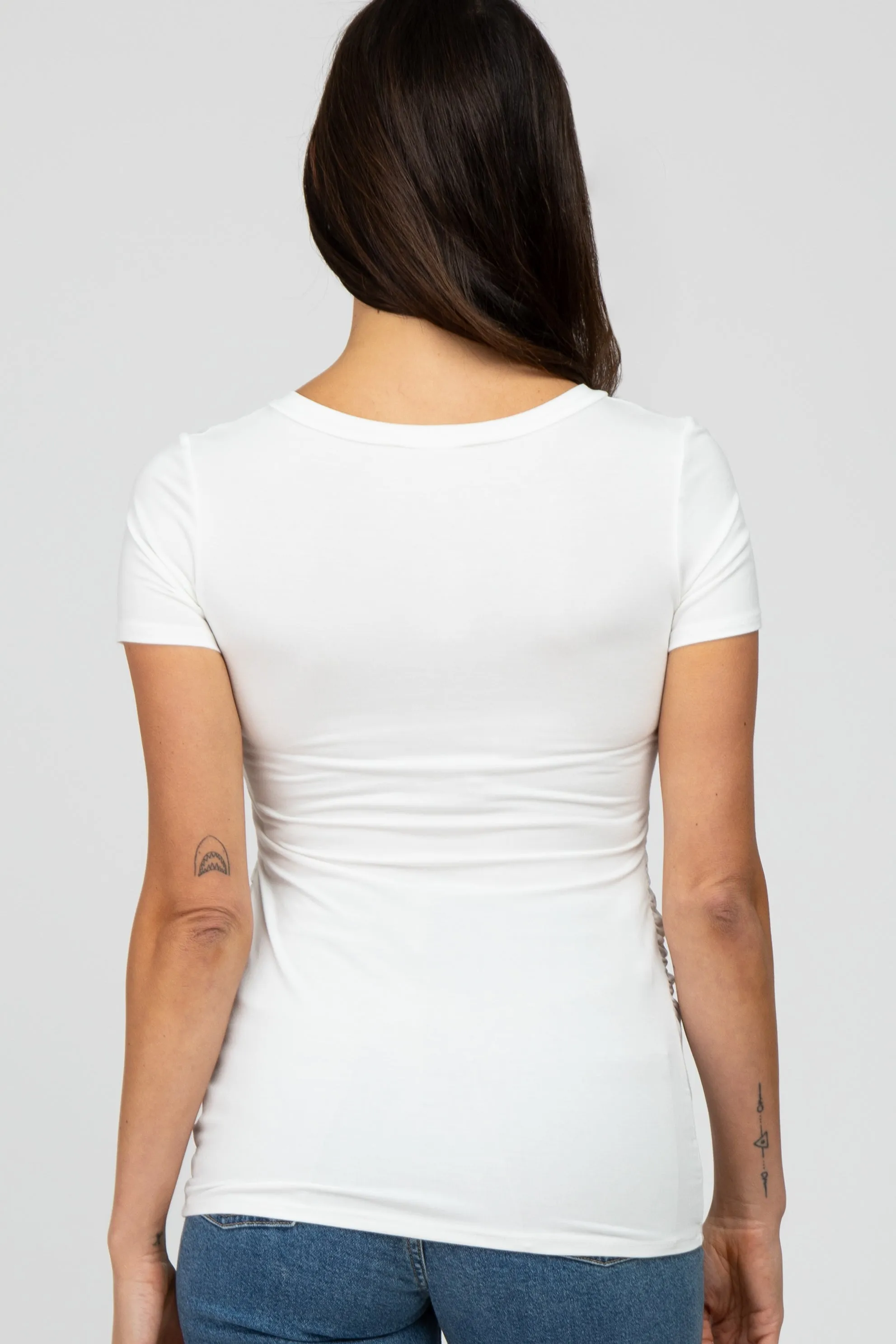 Ivory V-Neck Ruched Side Top sold by Pinkblush product image thumbnail 3