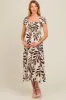 Brown Leaf Print Off Shoulder Smocked Maternity Midi Dress sold by Pinkblush