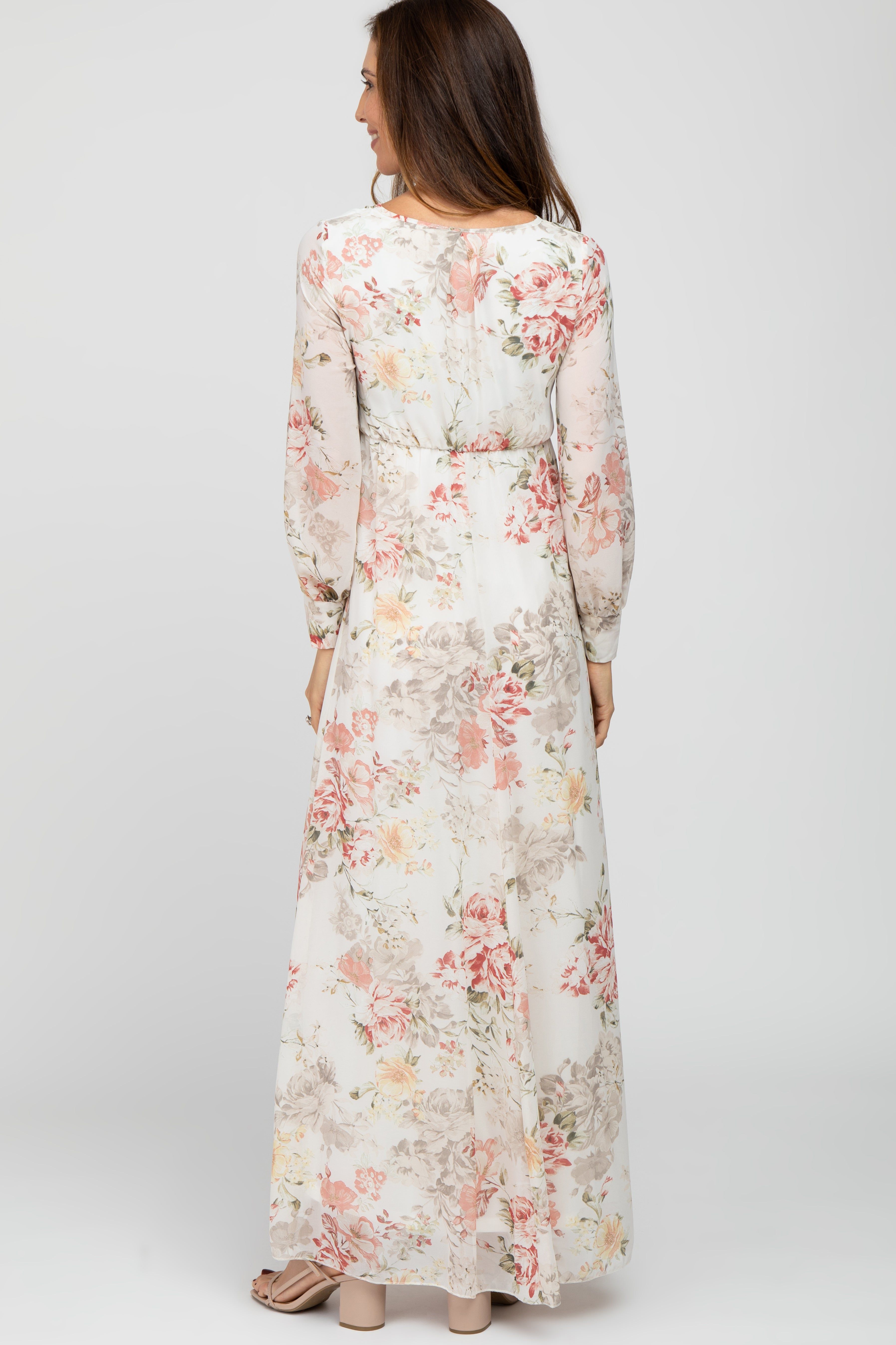Ivory Floral Chiffon Maxi Dress sold by Pinkblush product image thumbnail 3