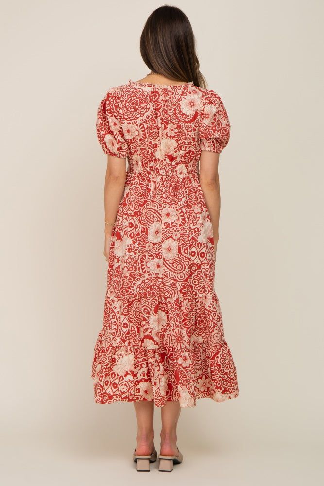 Rust Floral Tiered Maternity Midi Dress sold by Pinkblush product image thumbnail 3