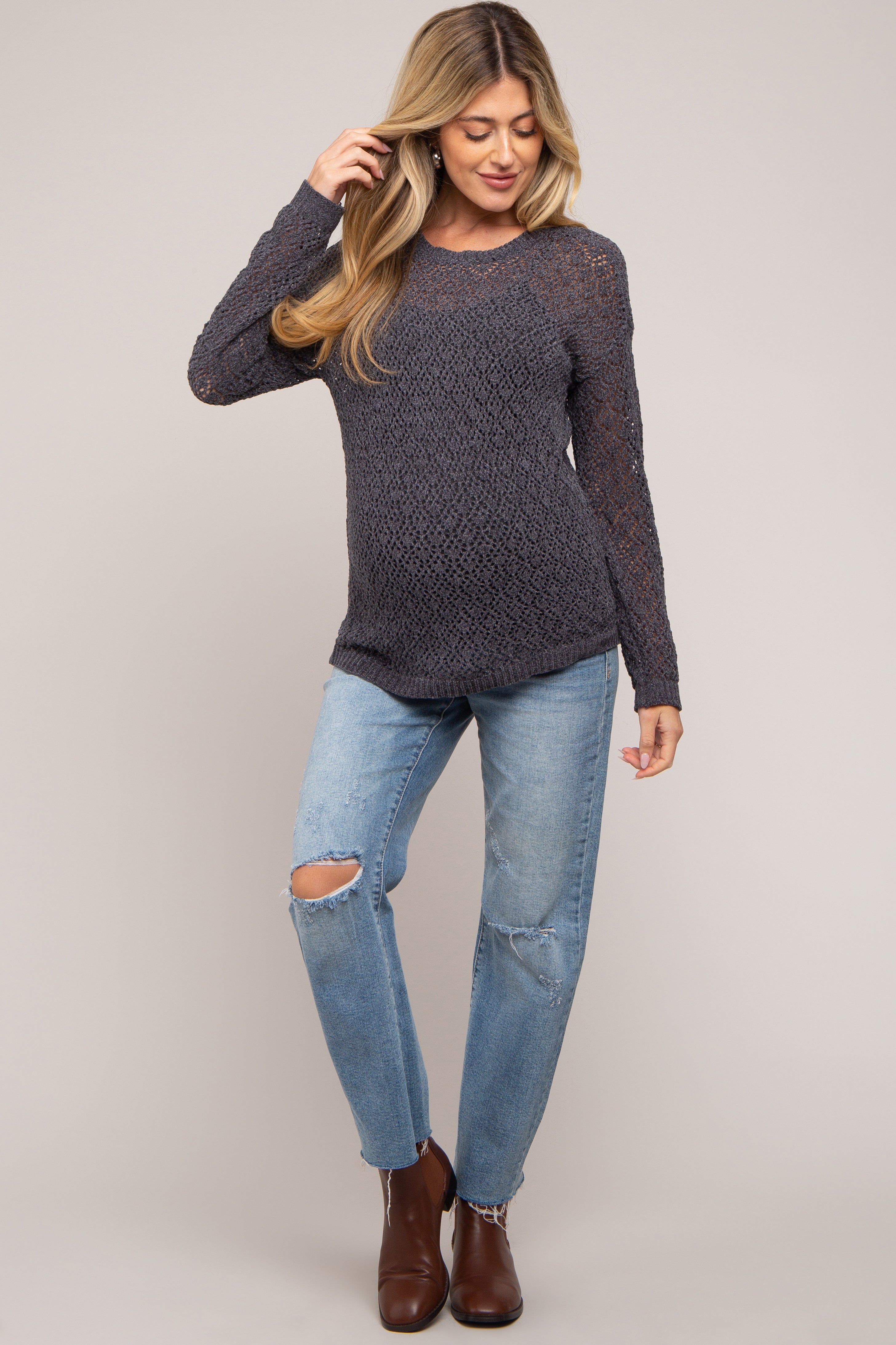 Charcoal Chenille Open Knit Maternity Sweater sold by Pinkblush product image thumbnail 4