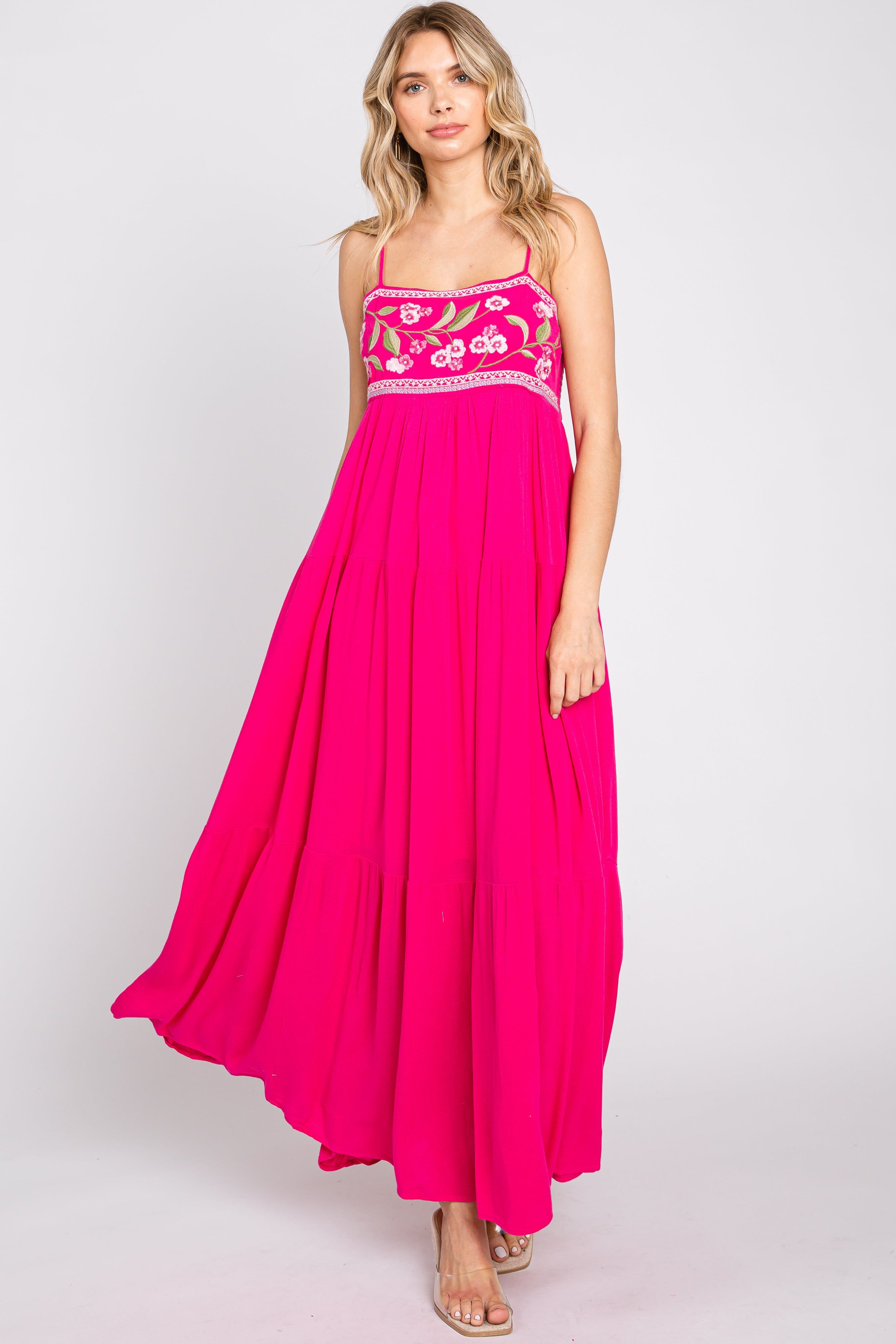 Magenta Floral Embroidery Maxi Dress sold by Pinkblush