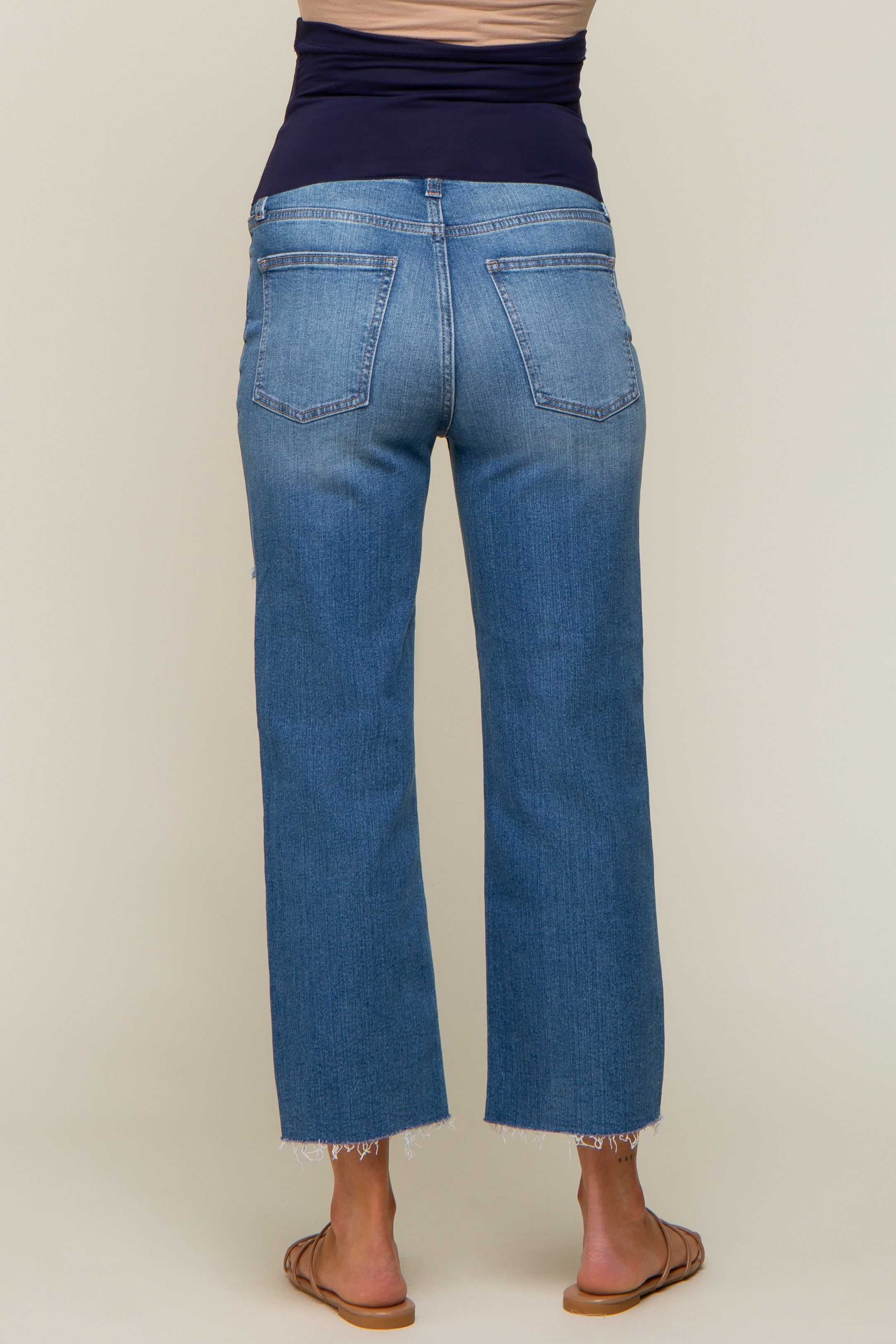 Blue Distressed Cropped Maternity Jeans sold by Pinkblush product image thumbnail 4