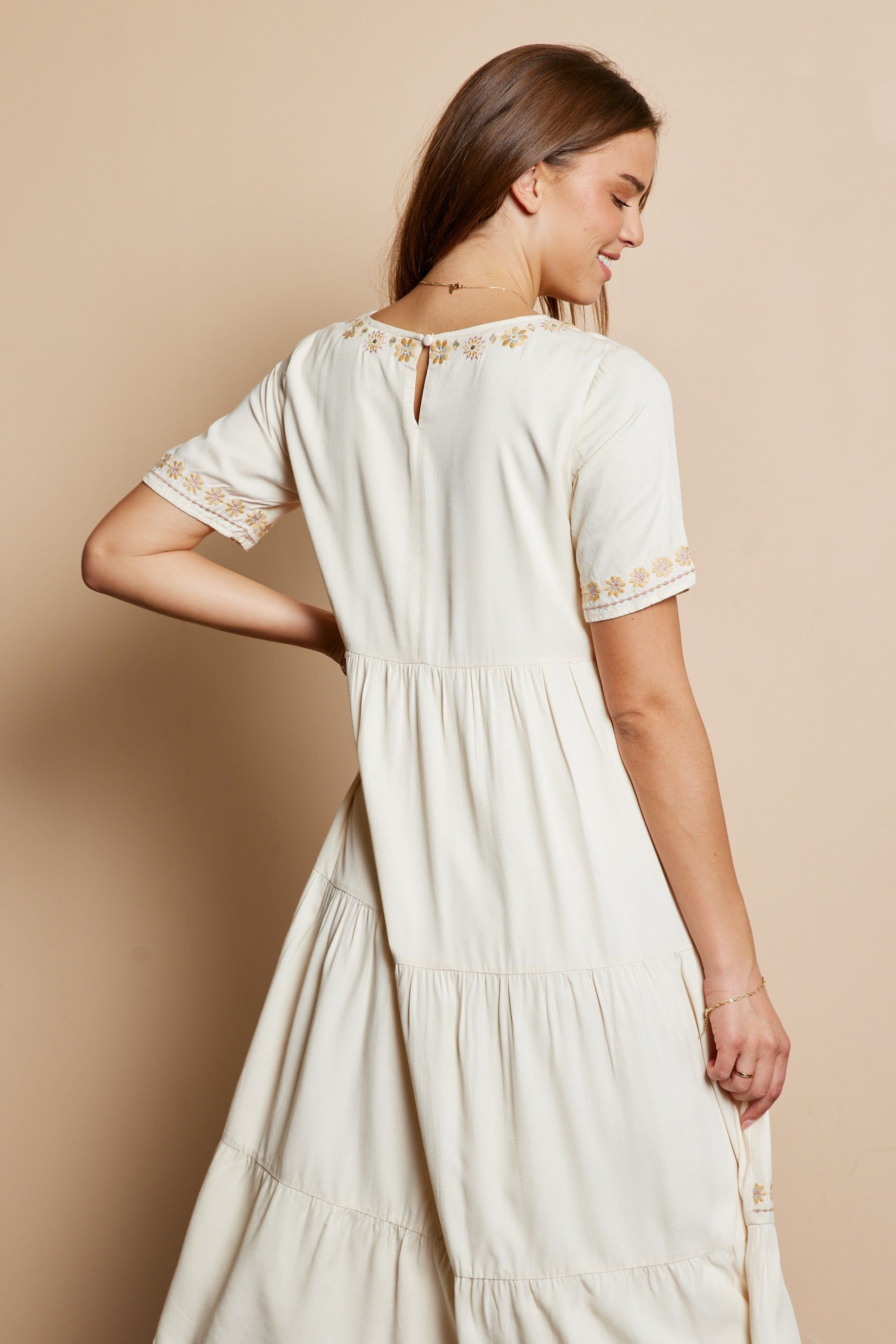 Cream Embroidered Tier Midi Dress sold by Pinkblush product image thumbnail 3