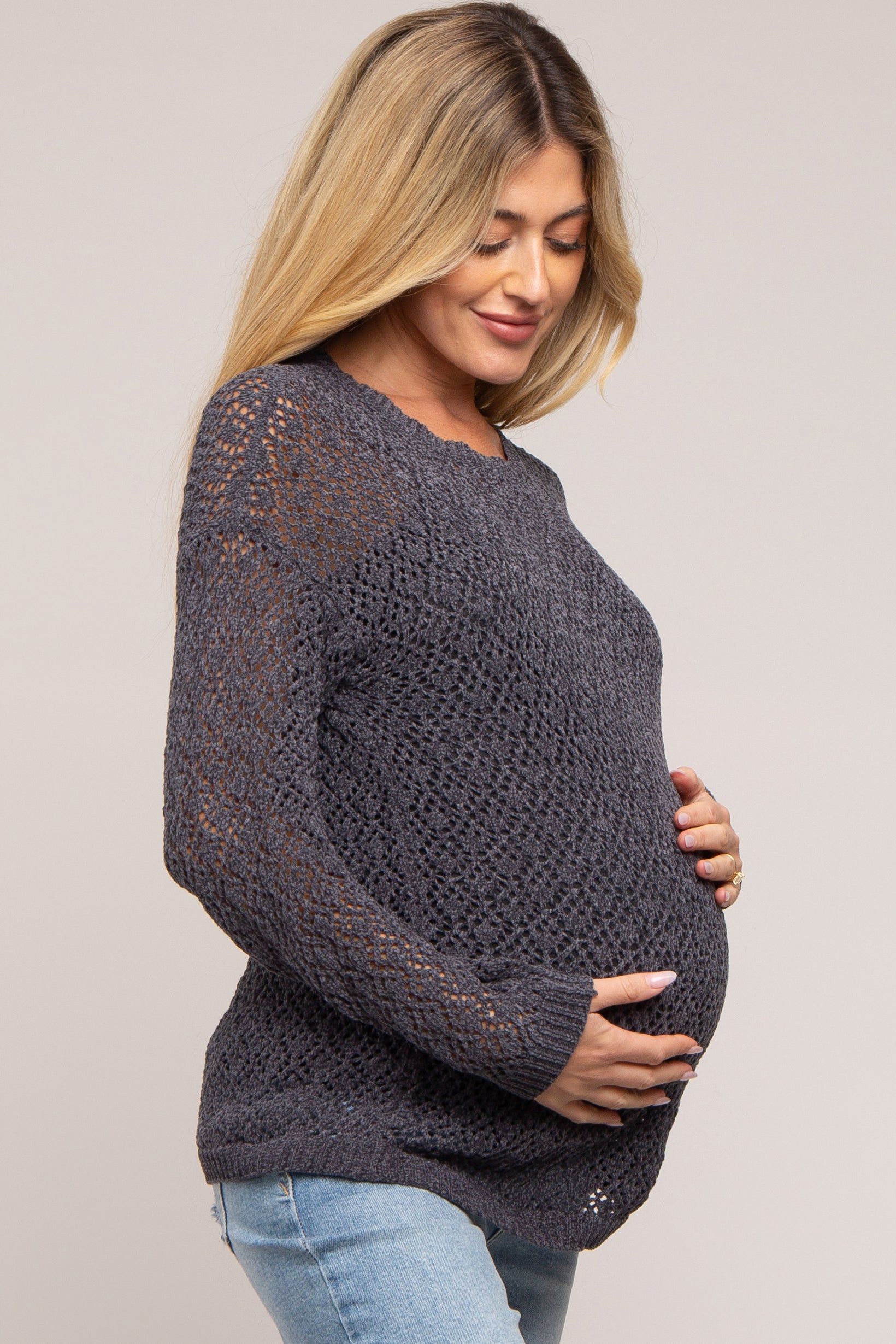 Charcoal Chenille Open Knit Maternity Sweater sold by Pinkblush product image thumbnail 2