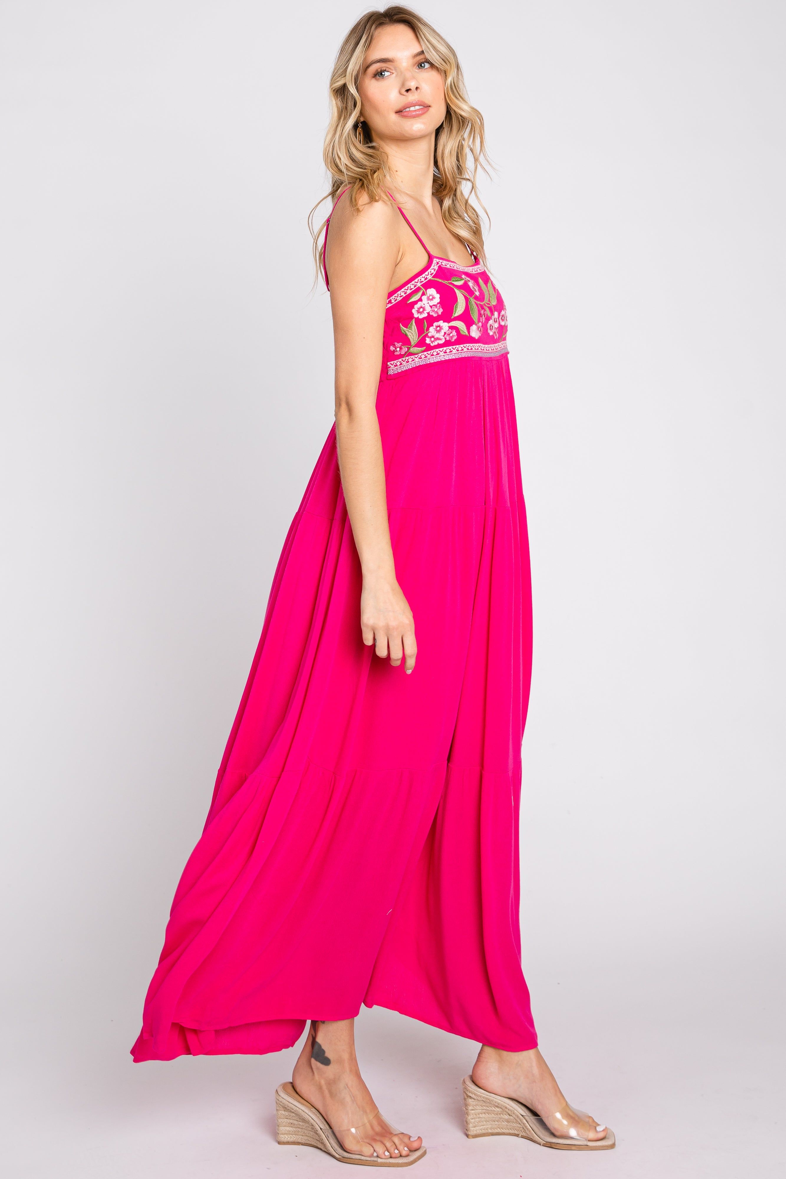 Magenta Floral Embroidery Maxi Dress sold by Pinkblush product image thumbnail 2