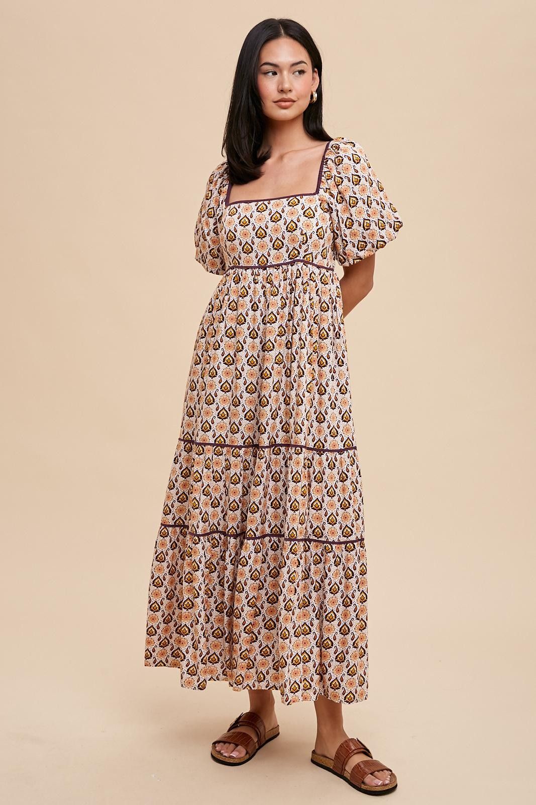 Brown Floral Print Puff Sleeve Maternity Maxi Dress sold by Pinkblush product image thumbnail 4