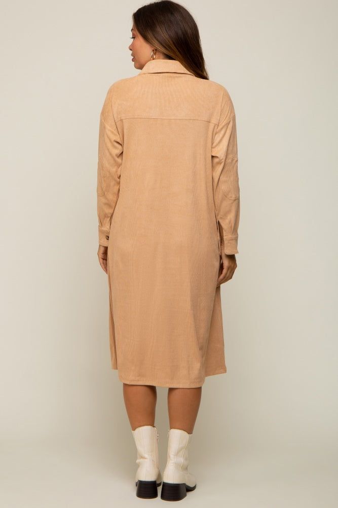 Camel Knit Corduroy Button Down Maternity Midi Dress sold by Pinkblush product image thumbnail 3