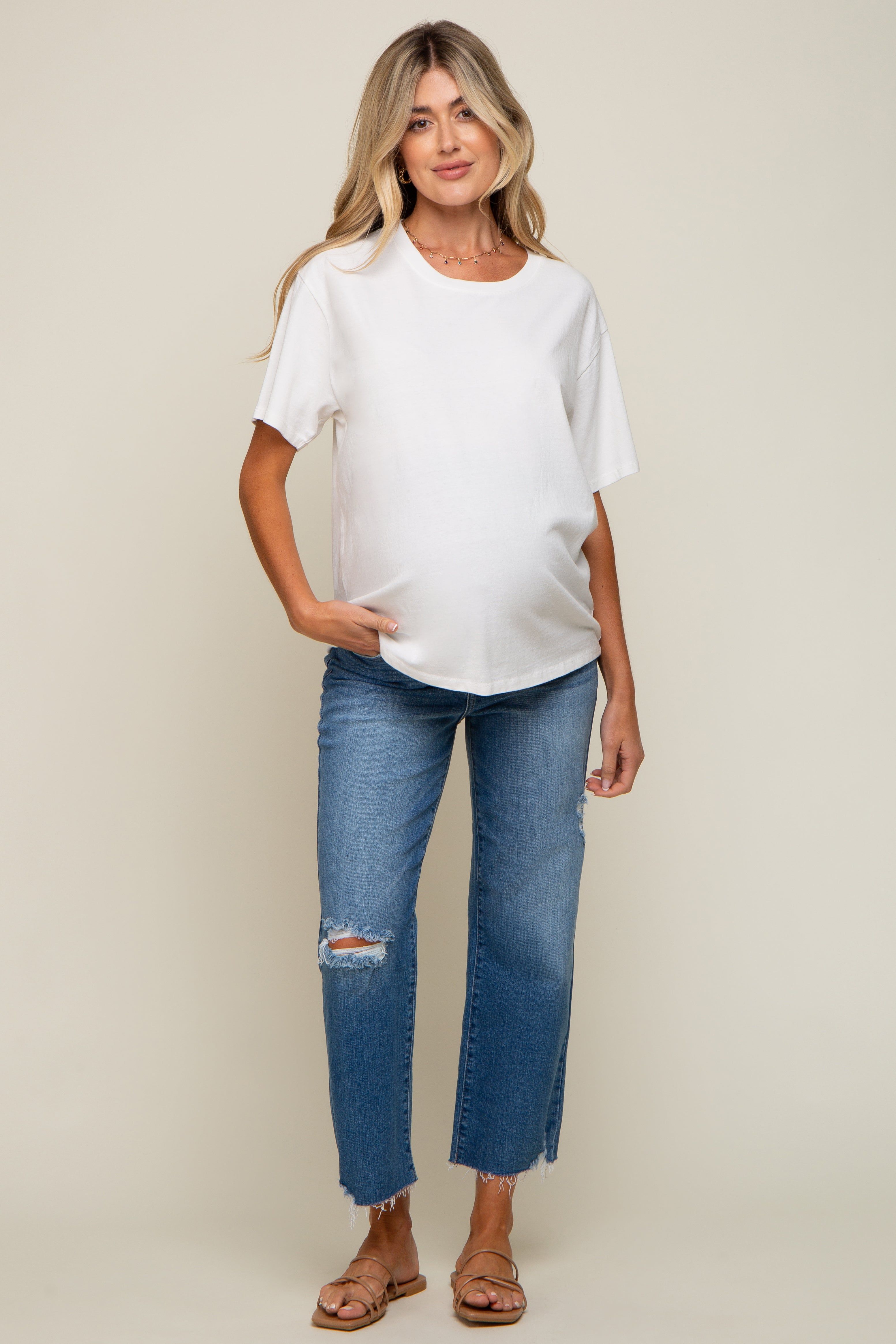 Blue Distressed Cropped Maternity Jeans sold by Pinkblush product image thumbnail 5